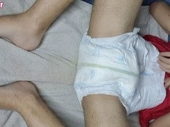 ABDL guy switches to a diaper for some solo fun and releases his load