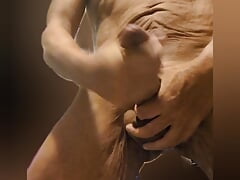 Pierced fit guy strokes cock to two of hearts