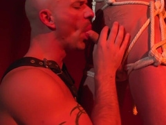 Bald master sucks his slave's cock in true bondage romance