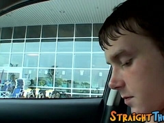 Skinny straight thug jerks off in the car & at his home