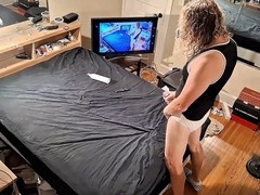 Insane cum shot from long-haired daddy Big Shooting Stud