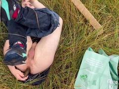 Frolicking with plaything outside in rain