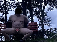 Naked. Outdoor parking walk
