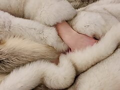 Jerking off in fox fur coat
