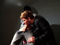 Sloppy blowjob, strapped, gay cumshot