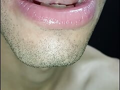 Cum in my mouth, play with your cum, and swallow it, close-up, naughty gay, tongue, sloopy