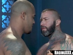 Interracial anal pounding session with inked muscular hairy dudes on RagingXXX.com