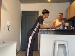 Intimate trainer munches college girl's rump.