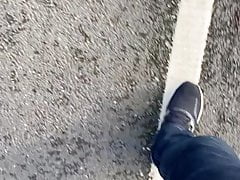 Carpark wank cumshot wearing tan stockings