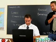 Hunks hook up in their classroom and tear their asses off
