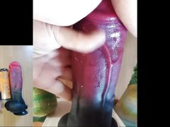 Floppy cock and dildo as big as a beer can