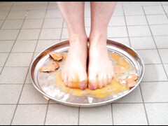 Crush the raw eggs and piss ** nylon foot crushing **
