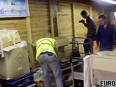 Kinky twinks make a jizz-shotgun tonguing instruct at a warehouse