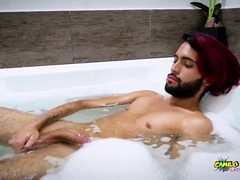 Latino twink, gay vibrator, jerked