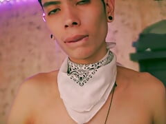 Skinny Twink Magic C Jerking His Big Cock And Playing With His Lots Of Precum And Thick Cum Load