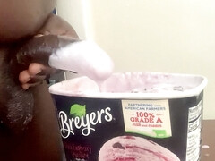Jerking off black cock and cum in ice cream, such an intense feeling