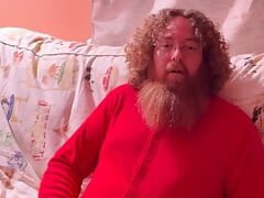 Redhead jacks off in red union suit
