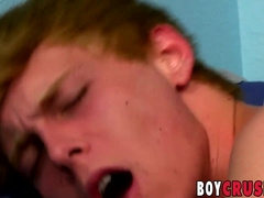 Tattooed lad pops while being drilled in the arse