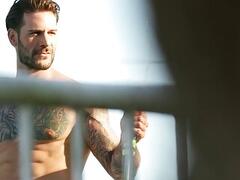 Inked muscular studs Tyler Berg & Papi Kocic relieves the stress