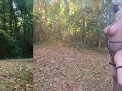 Gross crossdresser in faux huge bap figure suit behind the scenes photoshoot