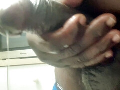 Black guy jerking off solo, black cock
