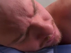 Gay masseur shoving dildo in a straight man ass