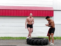 Bald man invites a muscular black lad for anal sex