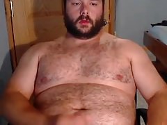 A hairy gay shoot his load on his bearded face