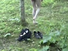 Risky strip naked in woods on way home from school