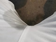 Fat crossdresser pisses their pants