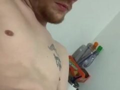 Sumptuous Tatted Fellow Bashing his Thick Meatpipe STIFF and Pops on Belly