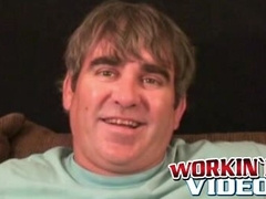 Older stud jerks himself off to orgasm after an interview