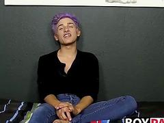 Sexy teen makes a mess of his chest