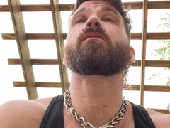Guy lets his man sausage suspend out while ambling in public