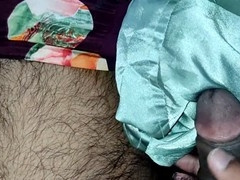 Amateur crossdresser in gay lingerie gets covered in satin cum