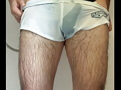 Wet thong under sport short (long version with ass)