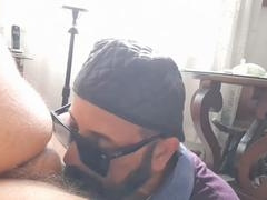 Hairy mature man Beberro Carioca enjoys gargling cum like a pro