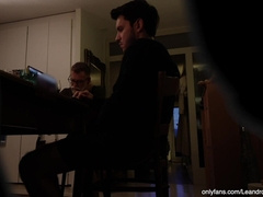 Dude masturbating off at the dinner table