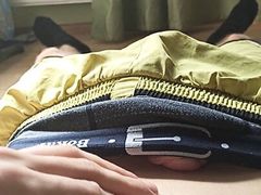 Touching dick through yellow shorts