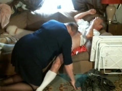 Crossdresser sucking mature buddies cock and swallows it all 6