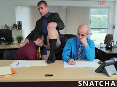 Three coworkers are having an ass fucking and licking party