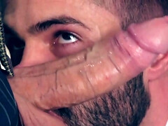 Deepthroating his huge cock and eating out his asshole