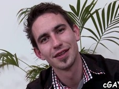 Naughty threesome action with gay guys