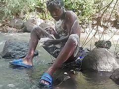 Soapy masturbation big black dick Cumming outside part 1