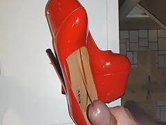 Cum in her red used High Heels