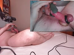 Strapped cock and balls vibrator moaning cum