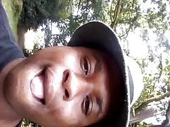 licking lips outdoors
