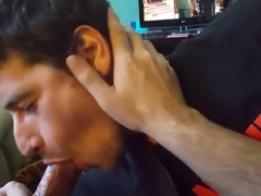 Buddy blows me on the couch while I stroke him CIM swallow 2