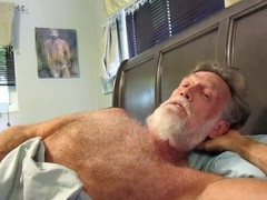 Mature hairy granddad enjoys solo masturbation session