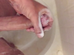 Stroking my big soapy cock for my fans